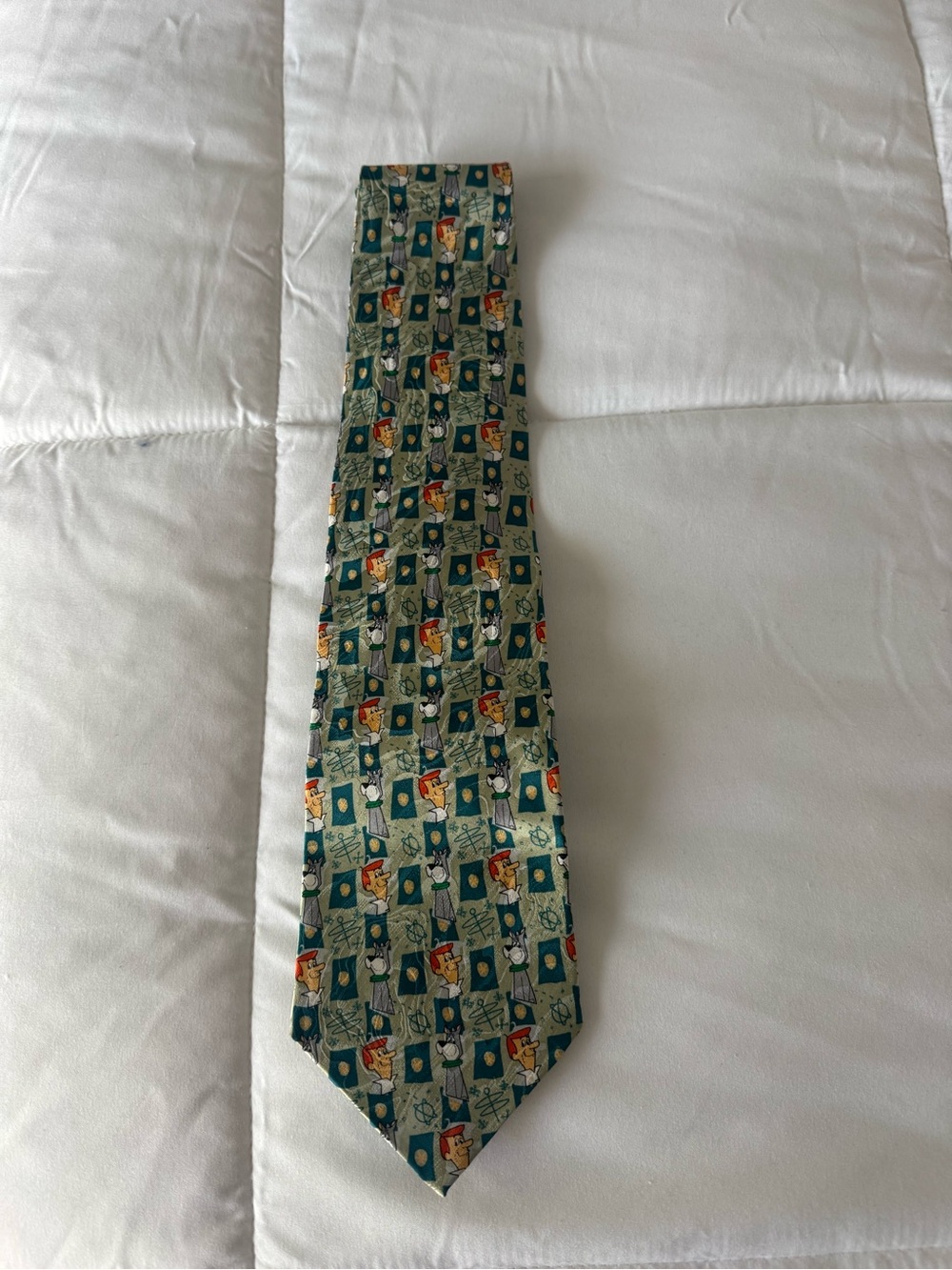 Men’s Warner Brothers ‎ “The Jetsons” Patterned Green Tie with Teal Accents